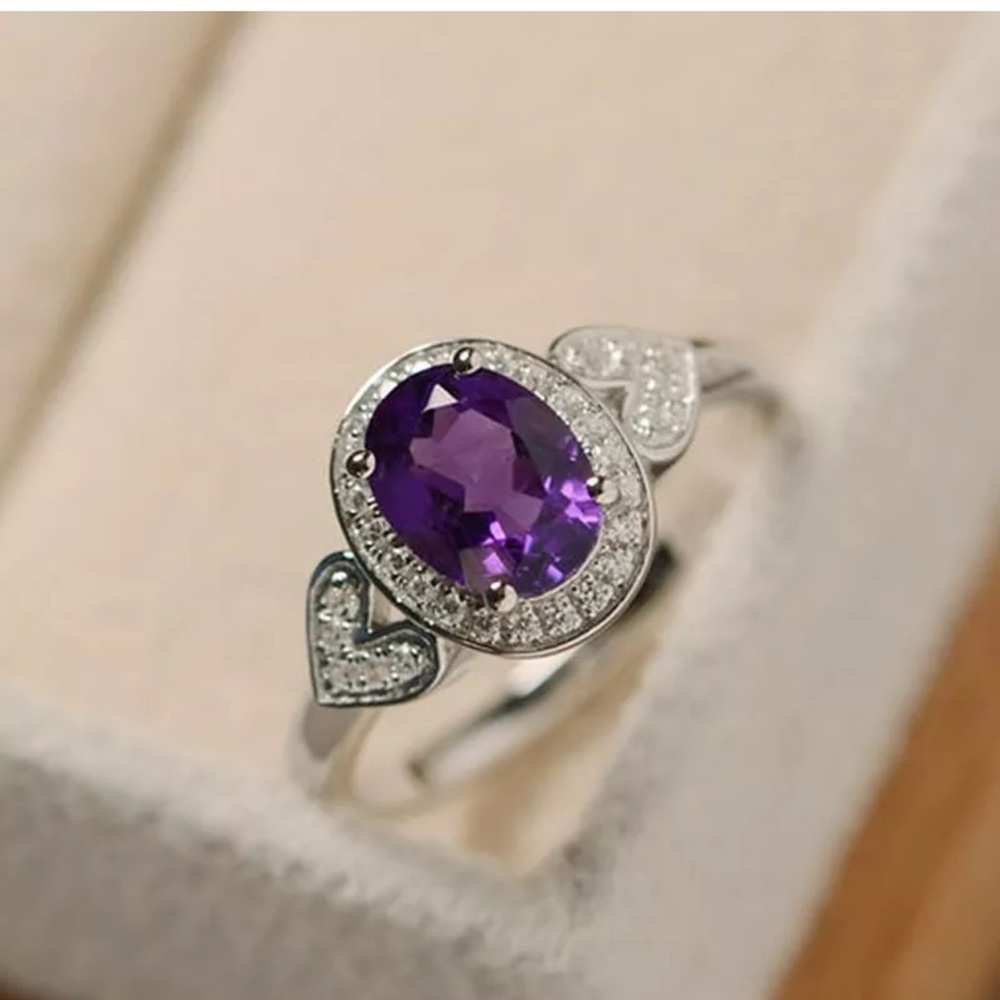 Fashion 925Silver Wedding Ring Amethyst Ring - Picture 2 of 5